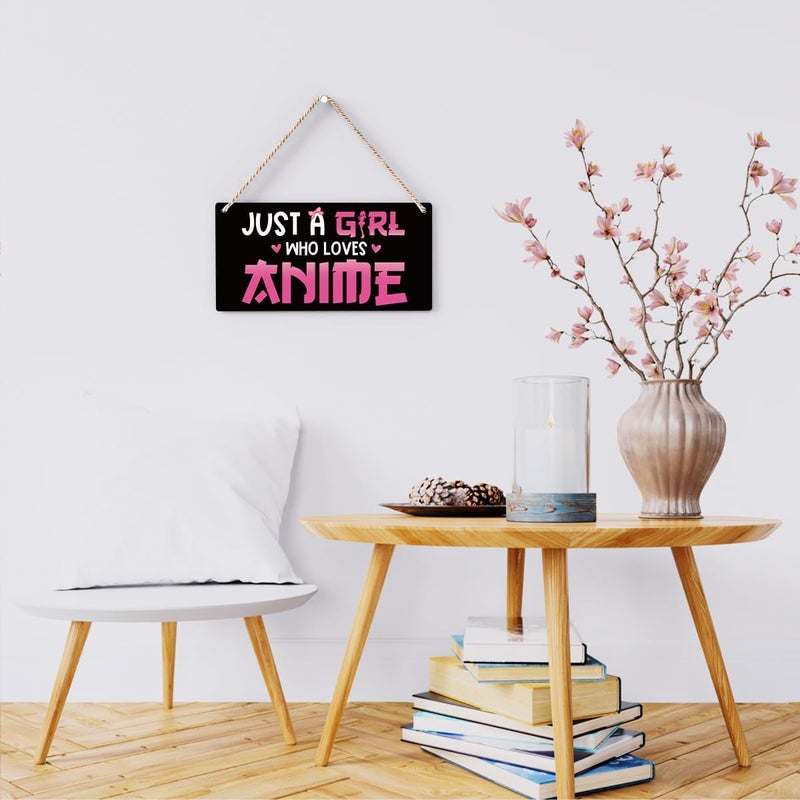 BELLOWDEER Anime Wall Decor Anime Room Decor Anime Gifts for Girls Anime Gifts for Women, Just a Girl Who Loves Anime Wooden Sign Wall Art Decor for Farmhouse Home Porch Bedroom Living Room Office Party - Image 4